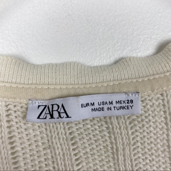 Zara Cream V Neck Crochet Knit Sweater Top M - Picture 5 of 6